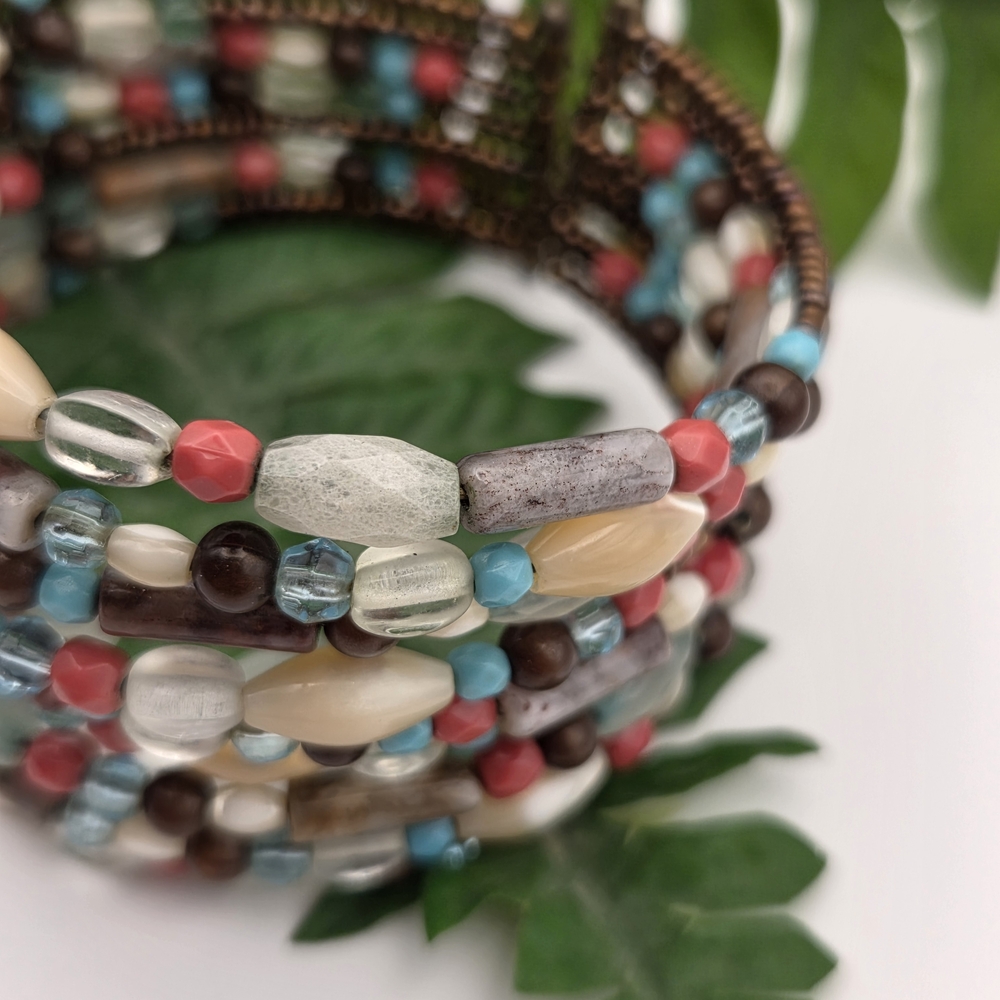 Boho Beaded Bracelet Earthy Tones Flexible Colorful - Picture 6 of 12